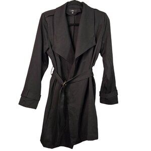 Lulus Women's L Winnipeg Open Belted Trench Coat Black Unlined Lightweight